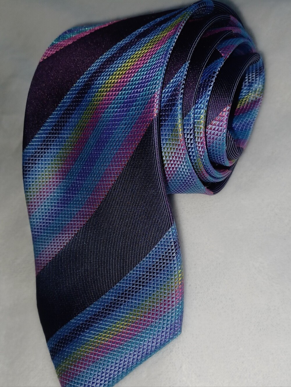 Mens Multicolor Vertical Striped Silk Tie  100% silk with vibrant coloration